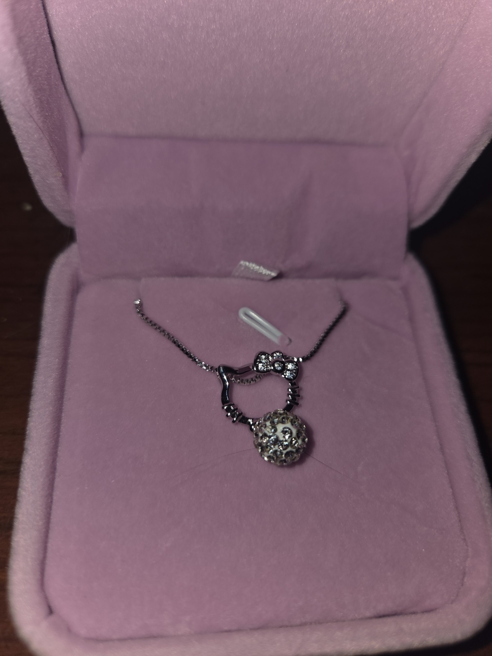 Silver Crystal Hello Kitty Pendant Necklace in Pink Velvet Box